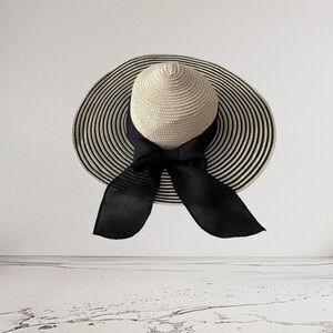 The Hatter OSFA Black Striped Floppy Natural Fedora Hat Kentucky Derby